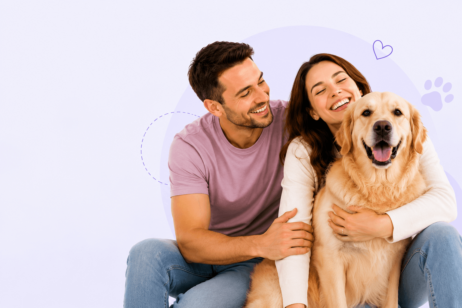 Família feliz abraçando o cachorro